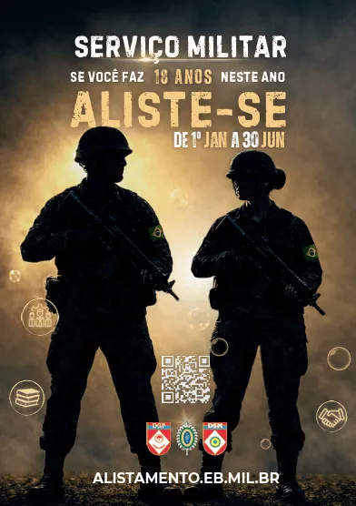 Imagem destaque da notícia: Jovem, se você completa 18 anos em 2026, não deixe para a última hora. Faça seu alistamento até 30 de junho.