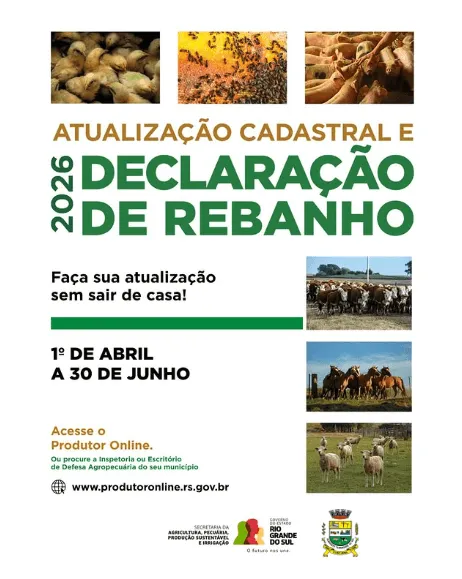 Imagem destaque da notícia: Secretaria de Agricultura alerta Produtores para Prazo da Declaração Anual de Rebanho